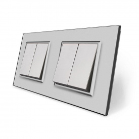 Комплект двухклавишных выключателей серый стекло Livolo (VL-C7K2K2-15)