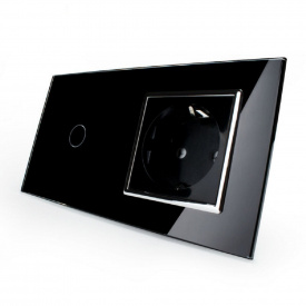 Сенсорный выключатель с розеткой Livolo черный хром стекло (VL-C701/C7C1EU-12C)