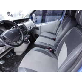 Авточехлы (кожзам и ткань, Premium) Передние 2 и 1 и салон для Nissan Primastar 2002-2014 гг.