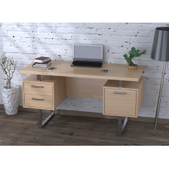 Офісний стіл Loft-design L-81 хром двотумбовий у кольорі венге дуб-борас бежевий Дніпро