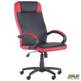 Комп'ютерне крісло AMF Дастін чорне зі вставками червоного шкірозамінника