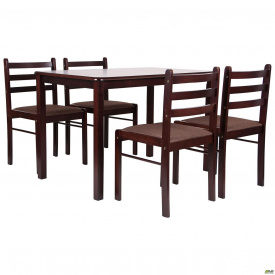 Обеденный стол и стулья Брауни из дерева темный шоколад капучино - комплект 5 ед.