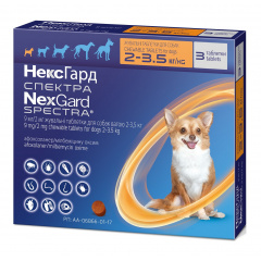 Жевательные таблетки для собак Boehringer Ingelheim Nexgard Spectra XS 2-3.5 кг 3 шт (3661103049555/3661103048572) Харків