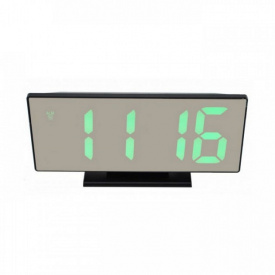 Часы настольные UKC с зеркальной поверхностью будильником от сети и от батареек с зелёной подсветкой 18.4см Чёрные (DS3618L)
