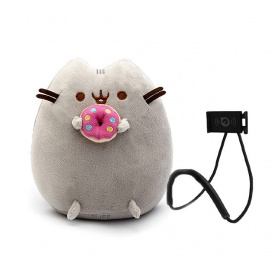 Мягкая игрушка Pusheen cat с пончиком Серый и держатель для мобильного (vol-1047)