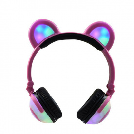 Наушники LINX Bear Ear Headphone с медвежьими ушками LED подсветка 350 mAh Розовый (SUN1862)
