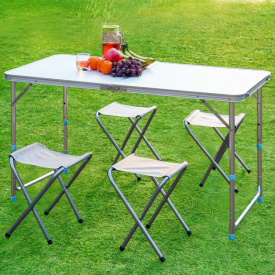 Раскладной туристический стол для пикника со стульями Folding Table 120х70х60см Белый
