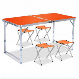 Раскладной туристический стол для пикника со стульями Easy Campi в чемодане Оранжевый