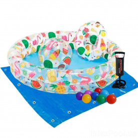 Детский надувной бассейн Intex 59460-2 «Фрукты», 122 х 25 см, с мячиком и кругом, с шариками 10 шт, подстилкой, насосом (hub_fkch5w)