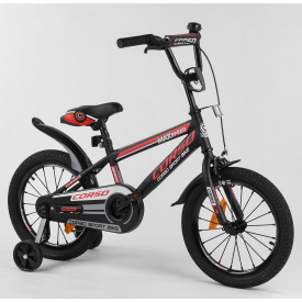 Велосипед детский 2-х колёсный "CORSO" 16" (собран на 75%) стальная рама, стальные противоударные диски с усиленной спицей Black/Red (101997)