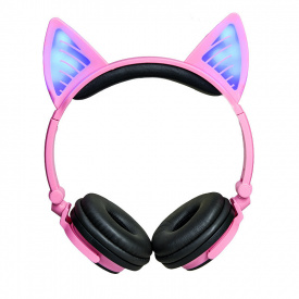 Bluetooth наушники LINX BL108A с кошачьими ушками LED Розовые (SUN0482)