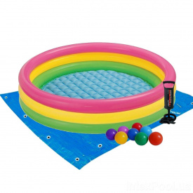 Детский надувной бассейн Intex 57412-2 «Радужный», 114 х 25 см, с шариками 10 шт, подстилкой, насосом (hub_g6xo8p)