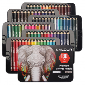 Набор цветных карандашей для рисования KALOUR в металлической коробке 180 цветов