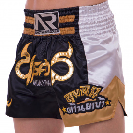 Шорты для тайского бокса и кикбоксинга SP-Sport BO-2344 L Черный-золотой-Белый