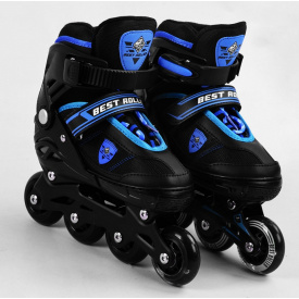 Роликовые коньки светящиеся PU колёса Best Roller 31-34 Black/Blue (105393)