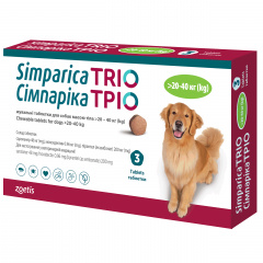 Simparica Трио Zoetis (сароланер, моксидектин, пирантел) для собак 20,1-40 кг 3 таблетки Кропивницький