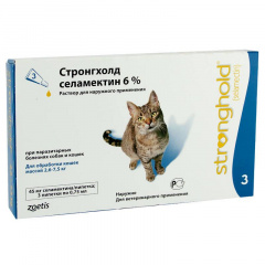 Капли Zoetis Stronghold на холку противопаразитарные от блох и клещей для взрослых котов от 2,5 кг до 7 кг 3 х 0,75 мл 10008307 Київ