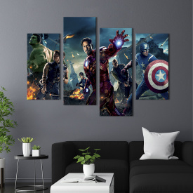 Модульная картина из 4 частей на холсте KIL Art Мстители - команда героев вселенной Marvel 89x56 см (649-42)