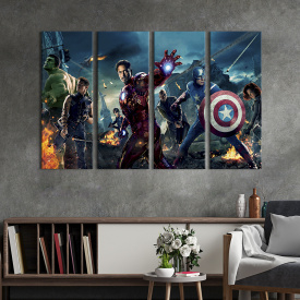 Модульная картина из 4 частей на холсте KIL Art Элитная команда супергероев Мстители 209x133 см (649-41)
