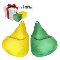 Комплект кресло мешок груша 140x100 см 2 шт. + Подарок 2 пуфа 40x40 см Tia-Sport желтый, зеленый (sm-0619-3) Хмельницкий
