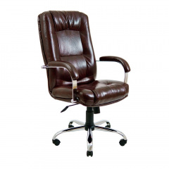 Офисное кресло руководителя Richman Alberto VIP Хром M2 AnyFix Натуральная Кожа Lux Италия Коричневый Винница