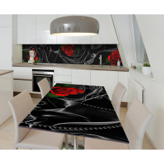 Наклейка виниловая на стол Zatarga "Черный шелк и красные розы" 600х1200 мм Киев