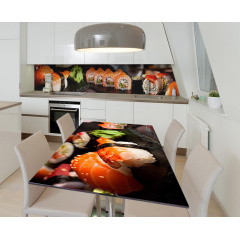 Наклейка 3Д виниловая на стол Zatarga «Японское меню» 600х1200 мм для домов, квартир, столов, кофейн, кафе Весёлое