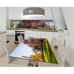 Наклейка 3Д виниловая на стол Zatarga «Прогулка между сакур» 600х1200 мм для домов, квартир, столов, кофейн, Пологи