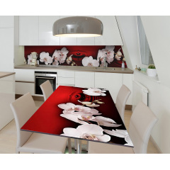 Наклейка 3Д виниловая на стол Zatarga «Чарующий фаленопсис» 600х1200 мм для домов, квартир, столов, кофейн, Пологи