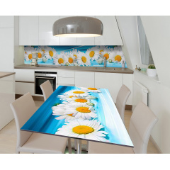 Наклейка 3Д вінілова на стіл Zatarga «Панно з ромашок» 650х1200 мм для будинків, квартир, столів, кафе Дубно
