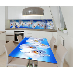 Наклейка 3Д вінілова на стіл Zatarga «Орхідеї в океані» 600х1200 мм для будинків, квартир, столів, кав'ярень. Київ