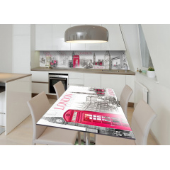 Наклейка 3Д виниловая на стол Zatarga «Телефонная будка» 600х1200 мм для домов, квартир, столов, кофейн, кафе Дубно