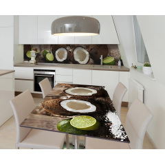 Наклейка 3Д виниловая на стол Zatarga «Лайм, кокос и авокадо» 650х1200 мм для домов, квартир, столов, кофейн, Дубно