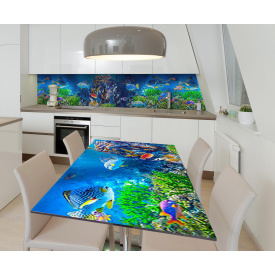 Наклейка 3Д виниловая на стол Zatarga «Подводные обитатели» 600х1200 мм для домов, квартир, столов, кофейн,