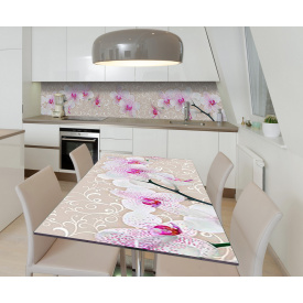 Наклейка 3Д виниловая на стол Zatarga «Бронзовый вензель и орхидеи» 600х1200 мм для домов, квартир, столов,