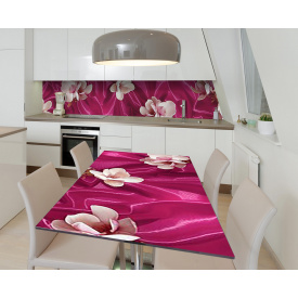 Наклейка 3Д вінілова на стіл Zatarga «Атласні орхідеї» 650х1200 мм для будинків, квартир, столів, кав'ярень.
