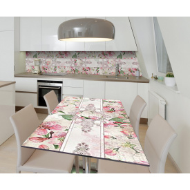 Наклейка 3Д виниловая на стол Zatarga «Цветочные виньетки» 600х1200 мм для домов, квартир, столов, кофейн,