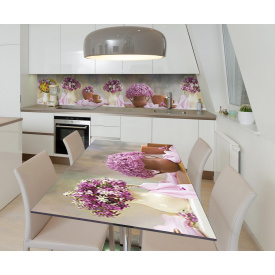 Наклейка 3Д виниловая на стол Zatarga «Лиловые букеты» 650х1200 мм для домов, квартир, столов, кофейн, кафе