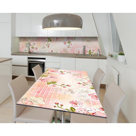 Наклейка 3Д виниловая на стол Zatarga «Вишнёвый кирпичик» 600х1200 мм для домов, квартир, столов, кофейн, кафе