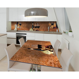 Наклейка 3Д вінілова на стіл Zatarga «Вино та сир» 600х1200 мм для будинків, квартир, столів, кав'ярень.
