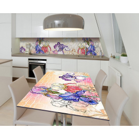 Наклейка 3Д вінілова на стіл Zatarga «Ірисове поле» 600х1200 мм для будинків, квартир, столів, кав'ярень.