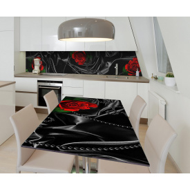 Наклейка виниловая на стол Zatarga "Черный шелк и красные розы" 600х1200 мм
