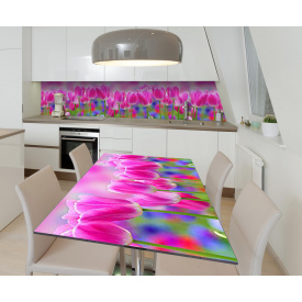 Наклейка 3Д вінілова на стіл Zatarga «Тюльпанове поле» 650х1200 мм для будинків, квартир, столів, кав'ярень, кафе