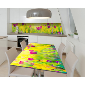 Наклейка 3Д виниловая на стол Zatarga «Лиловые тюльпаны» 650х1200 мм для домов, квартир, столов, кофейн, кафе