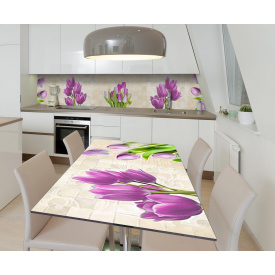 Наклейка вінілова на стіл Zatarga  "Тюльпани на плитці" 650х1200 мм