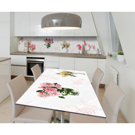 Наклейка 3Д виниловая на стол Zatarga «Цветочный бал» 600х1200 мм для домов, квартир, столов, кофейн, кафе
