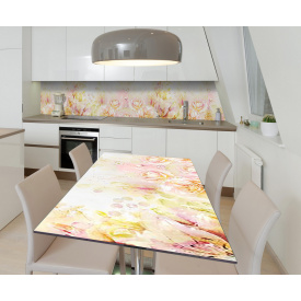 Наклейка 3Д вінілова на стіл Zatarga «Порцелянові троянди» 600х1200 мм для будинків, квартир, столів, кав'ярень, кафе