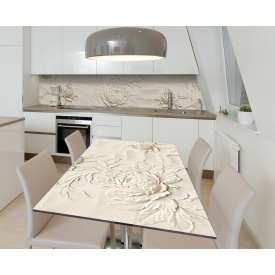 Наклейка 3Д вінілова на стіл Zatarga «Відбитки півонії» 600х1200 мм для будинків, квартир, столів, кав'ярень, кафе