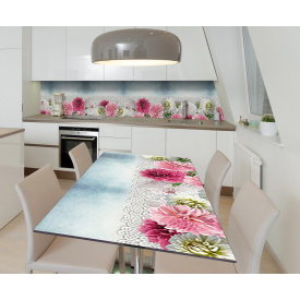 Наклейка 3Д виниловая на стол Zatarga «Кружево из хризантем» 650х1200 мм для домов, квартир, столов, кофейн,