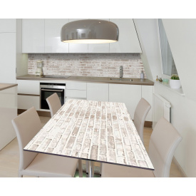Наклейка 3Д вінілова на стіл Zatarga «Сіро-біла цегла» 650х1200 мм для будинків, квартир, столів, кафе